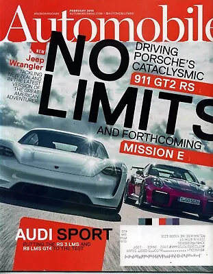 Automobile February 2018 Porsche 911 GT2 RS Mission E Wrangler Rubicon • $3.95