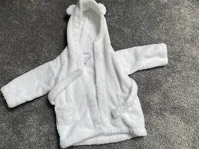 The Little White Company Baby Bath Robe Dressing Gown 0-6 Months White • £4