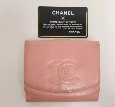 Authentic CHANEL Caviar Skin Leather CC Wallet  #26967 • £66.55