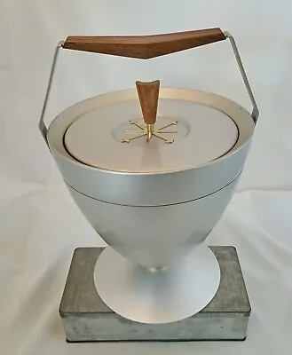 RARE Vtg 1950s Mirro Medallion Pedestal Ice Bucket W/handle Aluminum MCM Atomic • $350