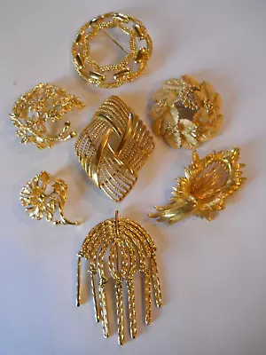 Lot 7 Vintage Gold Tone Brooches Crown Trifari/Monet/Sarah Cov. More • $22.99