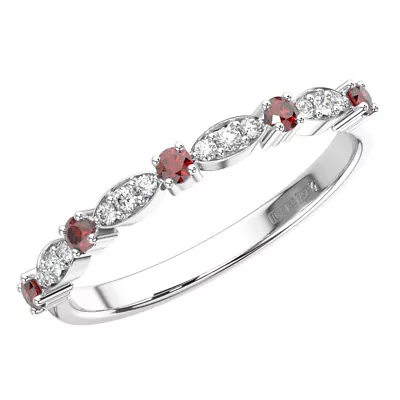 0.25 Carat Round Cut Diamond & Ruby Stone Half Eternity Ring In 950 Platinum • £435.76