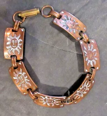 VINTAGE Copper Etched Smiling Sun Bracelet - 6.5  • $10