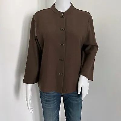 Eileen Fisher Women Wool Jacket Size M Brown Mandarin Collar Green Toggle Button • $47.99