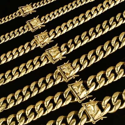 Men's 14K Gold Plated Stainless Steel Miami Cuban Link Bracelet Chain Necklace • $26.03