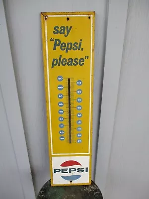 Vintage 1965 Pepsi-Cola Soda Pop Metal Thermometer Sign • $100