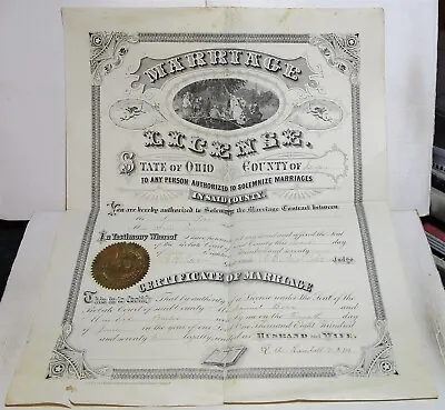 1879 Ohio Marriage License Certificate • $24.95