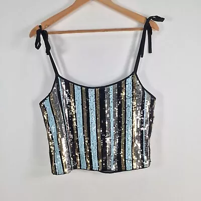 $19.95 • Buy Bershka Womens Cami Tank Top Size M Multicolour Striped Sequin Sleeveless 038222