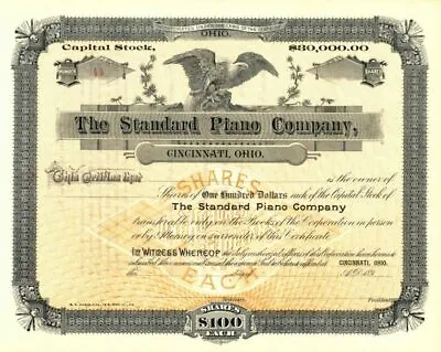 Standard Piano Co - Unissued Stock Certificate - General Stocks • $33.88