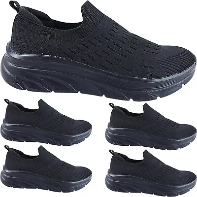 New Womens Ladies Casual Sock Gym Cushioned Mid Wedge Pumps Trainers Comfy Shoes • £15.95