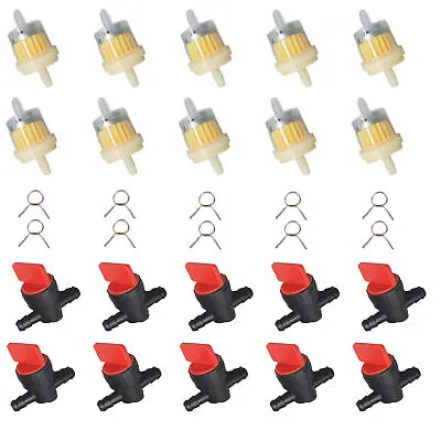 In Line Fuel Gas Filter Shut Cut Off Valve Clamp 10 Kit 1/4  Lawnmower Parts New • $11.35