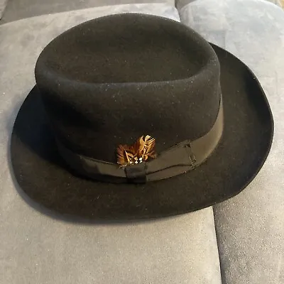 Vtg Selentino Sterling Hat Fedora Black 100% Fur Felt Sz 7 3/8 • $57.59