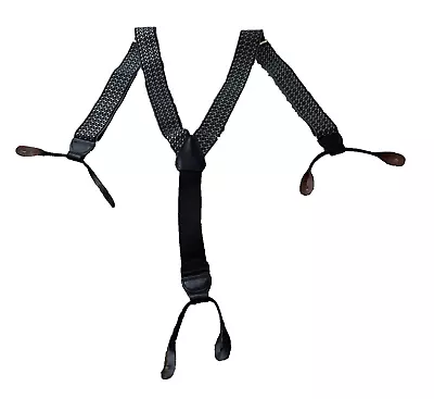 VTG CrookHorn Black/Grey Elastic & Leather Button Suspenders Braces CAS Germany • $14.96