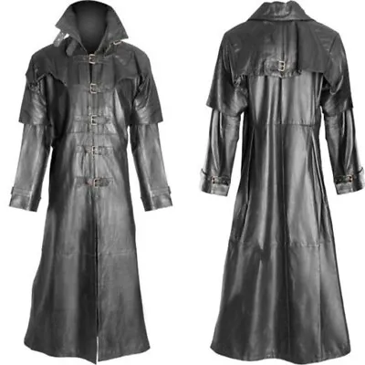 Mens Long Trench Cape Cloak Costume Steampunk Gothic Leather Trench Coat Jacket • $47.69