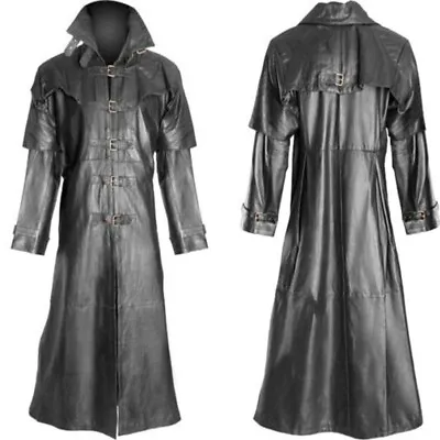 Mens Trench Cape Cloak Costume Long Steampunk Gothic Leather Trench Coat Jacket • $39.58