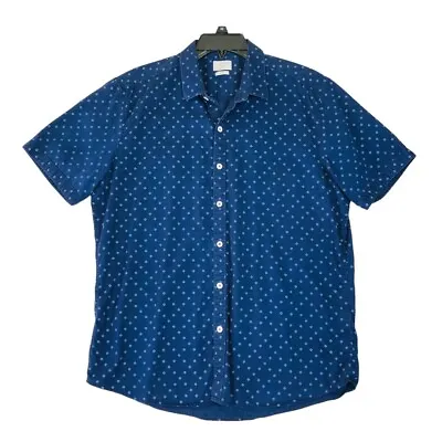 7 Diamonds Mens Polka Dot Casual Shirt Size Large Blue White Short Sleeve • $25