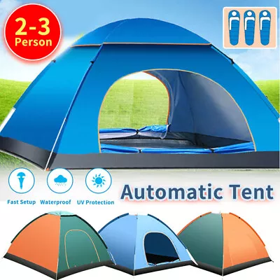 2-3 Man Automatic Instant Double Layer Pop Up Camping Hiking Tent Waterproof UK • £13.99