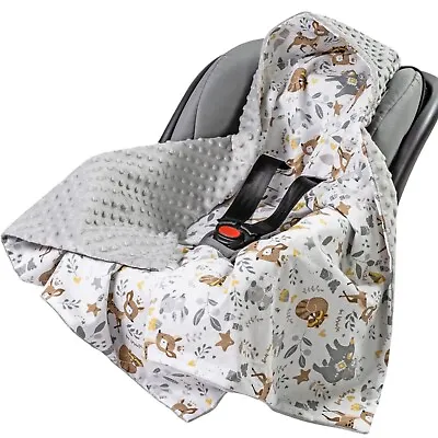 Baby Car Seat  Blanket Wrap Reversible  Hooded  Soft Double Sided Forest Winter • £24.50