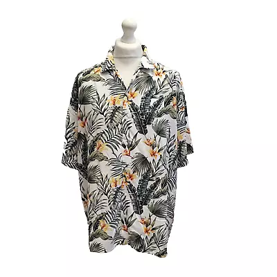 Jack & Jones White Orange Floral Short Sleeve Hawaiian Print Shirt UK Men's 2XL • £9.99