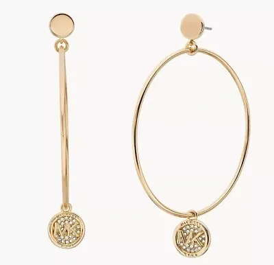 MICHAEL KORS Gold Tone Crystal MK Logo Large Hoop Post Earrings MKJ8035710 $135 • $33.98