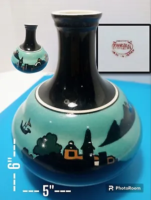 Kinkozan Pottery Vtg City Japan Narrow Neck Squat Flower Vase Blue Black 6  • $34.95