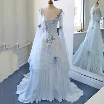 Vintage Plus Size Wedding Dresses Scoop Corset Long Sleeves Medieval Bridal Gown • $152.90