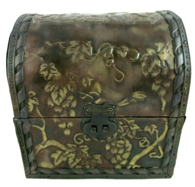 $4.99 • Buy Vtg Metal Wood Velvet Mini Chest Trinket Jewelry Box Hinged Grapes Vines Cherubs