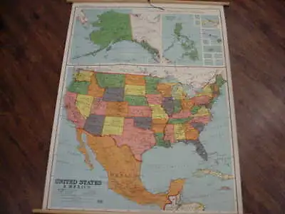 Vintage A.j. Nystrom Pull Down Map  United States  & Mexico  Edition 1954 • $145
