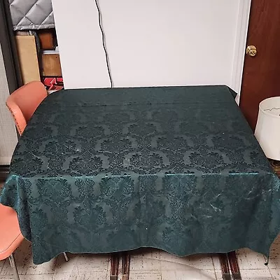 Green Tablecloth Floral Pattern 100  X 68  Oblong Rectangle Vintage • $25.95