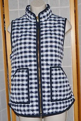J. CREW Navy Blue&White Check Quilted Puffer Vest Jacket Women's Sz. M 8~10 • $24.99
