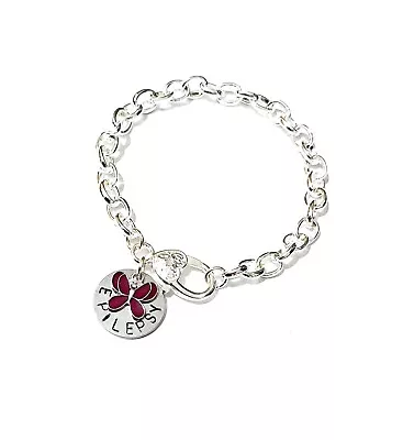 Medical Alert Bracelet Warning Stamped Medical Disc & Purple Enamel Butterfly • £5.99