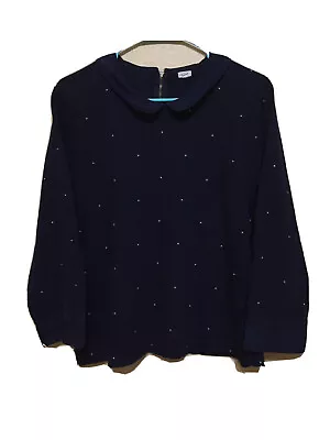 J Crew Top Navy Blue Pink Polka Dot 3/4 Sleeve Size XL • $21.69