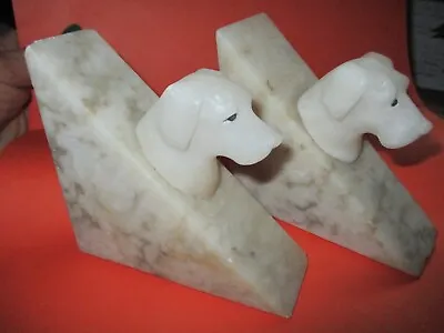 Pair Of Vintage Alabaster & Marble Dog Head Bookends EUC • $59.99