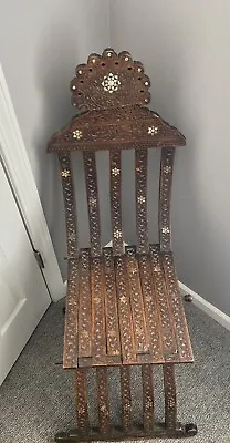 Antique 19TH CENTURY Middle Eastern Moorish Walnut Wood Folding Chair Flaws READ • $341.99