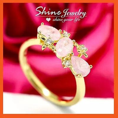14k Gold Gf Pink Moon Stone Filigree Flower Womens Girls Party Dress Solid Ring • $10.99