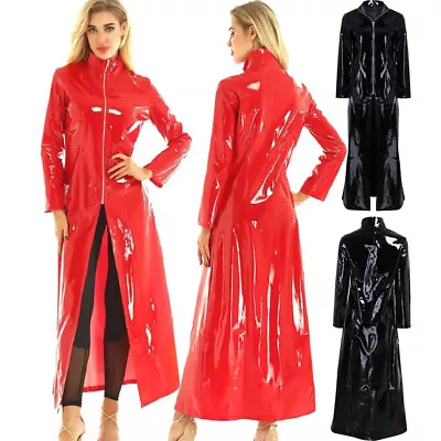 Women's Wetlook PVC Leather Jacket Dress Zipper Latex Club Fancy Cosplay Costume • £40.19