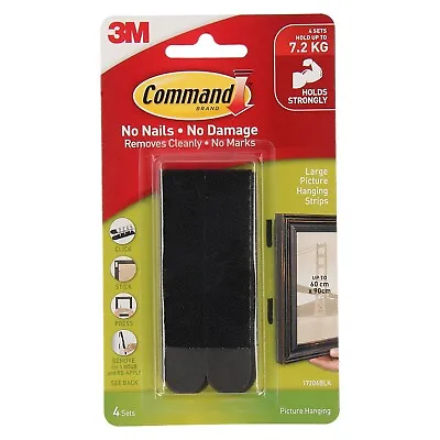 3M COMMAND Damage Free Hook 4 Sets Large Picture Hanging Strips 7.2Kg Aus Stock • $18.43