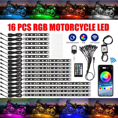 16PCS RGB Motorcycle LED Light Accent Glow Neon Strip Kit Bluetooth APP Control • $38.99