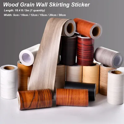 5meter Faux Wood Grain Wallpaper Wall Border Skirting Sticker Self Adhesive Home • £10.61