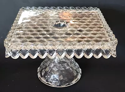 Vintage Fostoria American Crystal  10” Square Footed Cake Plate Stand Rum Well • $149.99