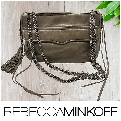 Rebecca Minkoff Waxed Leather Chain Link Shoulder Moto Bag Olive Green • $44.48