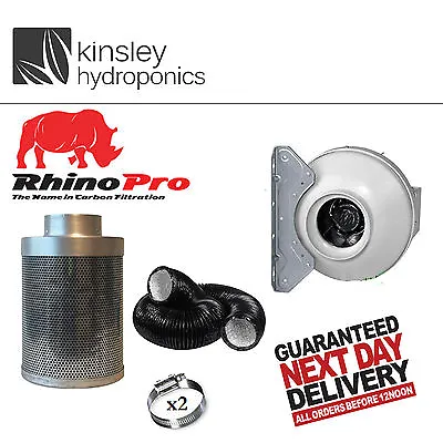 4 5 6 8 10 12Inch Rhino Pro Carbon Filter RVK Fan Kit Combi Ducting Hydroponics  • £124.99