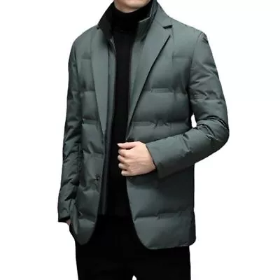 Mens Business Detachable Collar Down Jacket Warm Formal Blazer Winter Outwear • $77.66