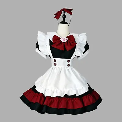 Japanese Amine Lolita Bow Dress Maid Uniform Costume Halloween Cosplay Plus Size • $34.99