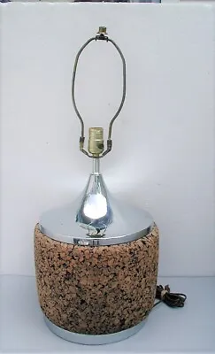 Vintage 1970's MCM Large CORK & Polished CHROME Table Lamp • $179.95