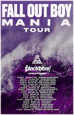 FALL OUT BOY /BLACKBEAR  MANIA TOUR  2017 NORTH AMERICAN CONCERT POSTER-Emo Punk • $31.14