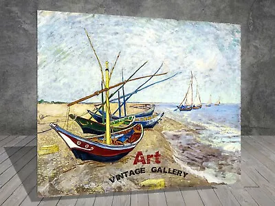 Van Gogh Fishing Boats On The Beach Les Saintes SEA CANVAS PAINTING ART 736  • £19.87