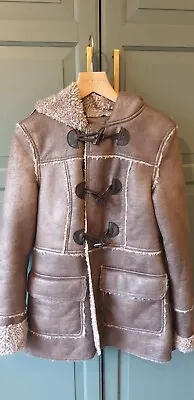 New Look Size 8 Vintage Style Jacket Faux Sheepskin Look Hooded Coat • £9.99