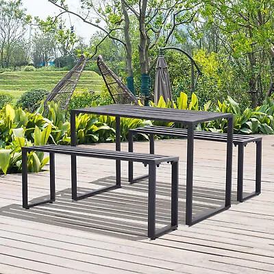 3Pcs Outdoor Dining Set Metal Picnic Beer Table Bench For Patio Garden Black • £141.99