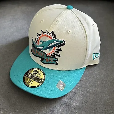 Miami Dolphins New Era 2022 NFL Sideline 59Fifty Cream 7 5/8 Fitted Hat Cap • $41.99